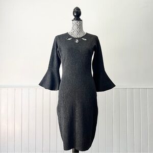 Roz & Ali Gray Jacquard Knit Bell Sleeve Bodycon Dress Size S